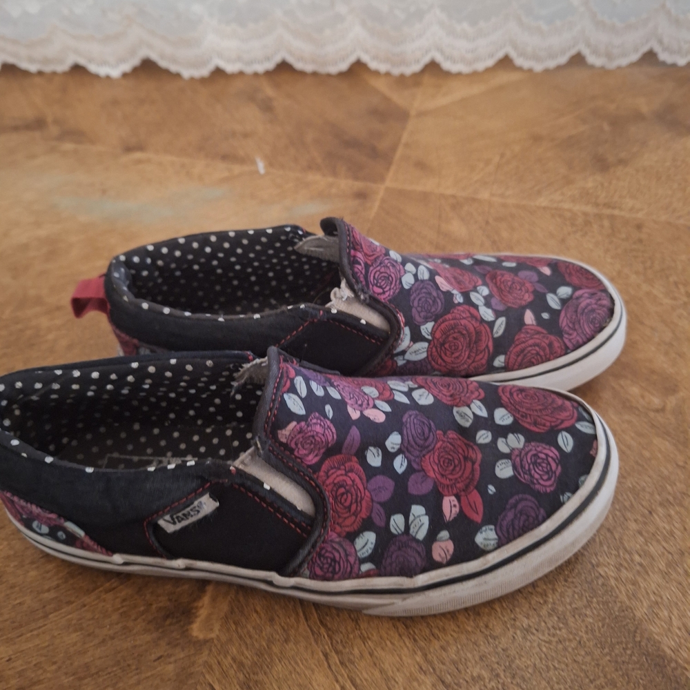 Vans Black Floral Slip-On Shoes